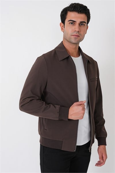 Slim Fit Önü Fermuarlı Etek Kol Ribanalı Esnek Kahverengi Mont MT 184