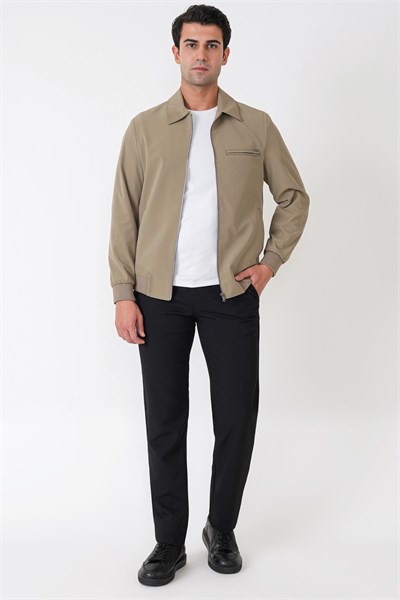 Slim Fit Önü Fermuarlı Etek Kol Ribanalı Esnek Bej Mont MT 184