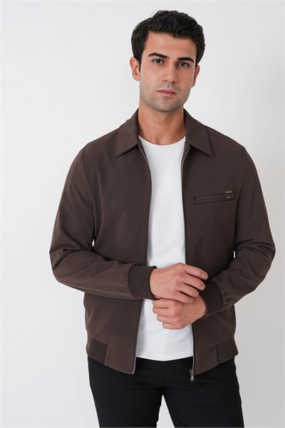 Slim Fit Önü Fermuarlı Etek Kol Ribanalı Esnek Kahverengi Mont MT 184