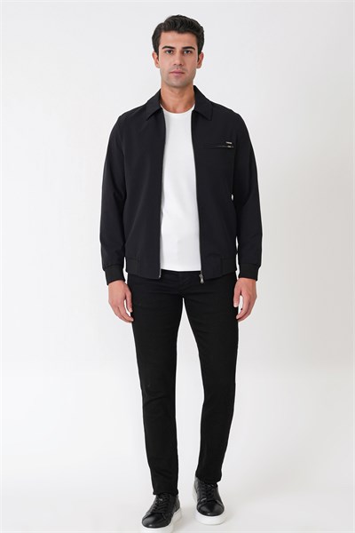Slim Fit Önü Fermuarlı Etek Kol Ribanalı Esnek Siyah Mont MT 184