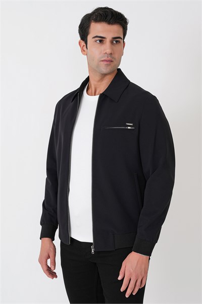 Slim Fit Önü Fermuarlı Etek Kol Ribanalı Esnek Siyah Mont MT 184