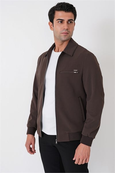 Slim Fit Önü Fermuarlı Etek Kol Ribanalı Esnek Kahverengi Mont MT 184