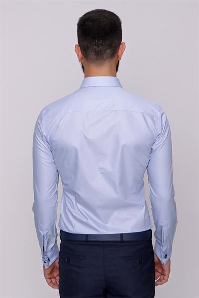Slim Fit Pamuk Saten Duble Manşetli Klasik Açık Mavi Gömlek  Gk 235