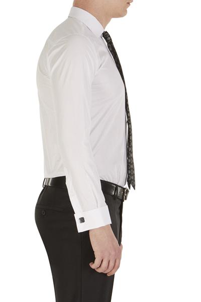 Slim Fit Pamuk Saten Duble Manşetli Klasik Beyaz Gömlek  Gk 235