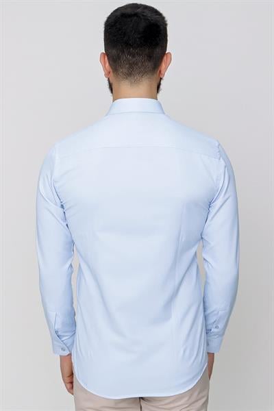 Slim Fit Pamuk Saten Klasik Açık Mavi Gömlek  Gk 604