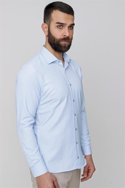 Slim Fit Pamuk Saten Klasik Açık Mavi Gömlek  Gk 604