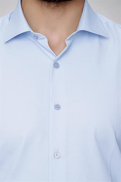 Slim Fit Pamuk Saten Klasik Açık Mavi Gömlek  Gk 604
