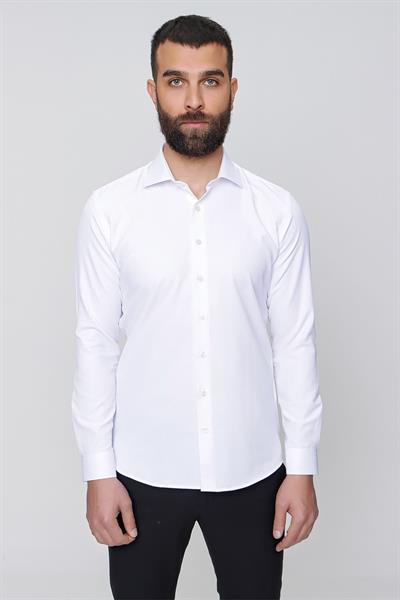 Slim Fit Pamuk Saten Klasik Beyaz Gömlek  Gk 604