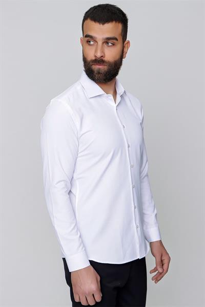 Slim Fit Pamuk Saten Klasik Beyaz Gömlek  Gk 604