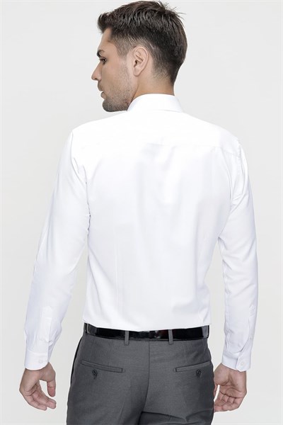 Slim Fit Kravat Yaka Pamuk Saten Uzun Kollu Beyaz Gömlek Gk 624