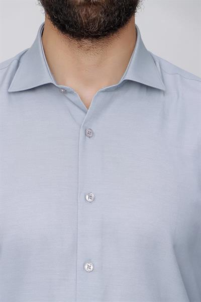 Slim Fit Pamuk Saten Klasik Gri Gömlek  Gk 604