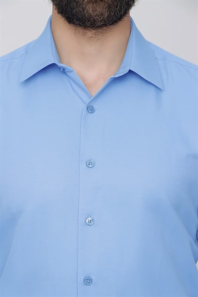 Slim Fit Kravat Yaka Pamuk Saten Uzun Kollu Koyu Mavi Gömlek Gk 624