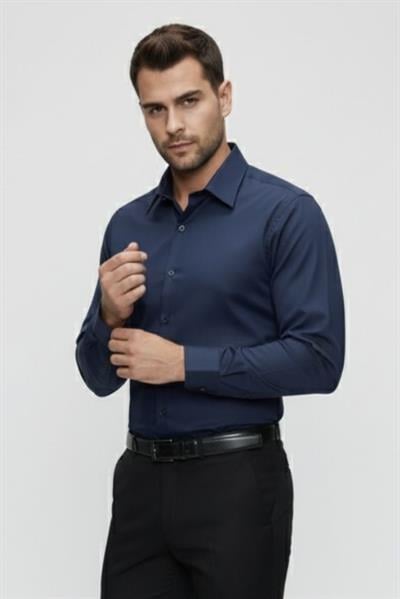 Slim Fit Pamuk Saten Klasik Lacivert Gömlek  Gk 624