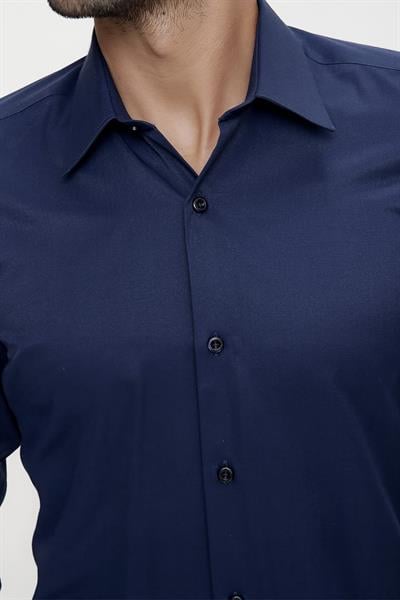 Slim Fit Pamuk Saten Klasik Lacivert Gömlek  Gk 624
