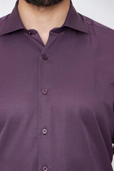 Slim Fit Pamuk Saten Klasik Mor Gömlek  Gk 604