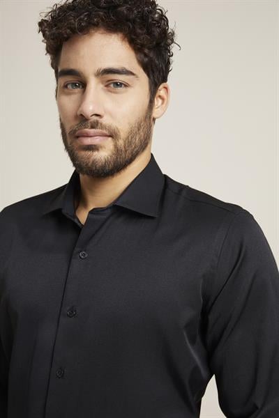 Slim Fit Pamuk Saten Klasik Siyah Gömlek  Gk 604