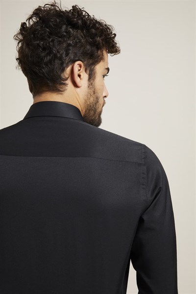 Slim Fit Pamuk Saten Klasik Siyah Gömlek  Gk 604