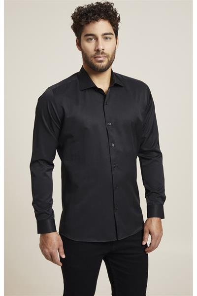 Slim Fit Pamuk Saten Klasik Siyah Gömlek  Gk 604