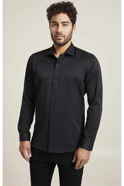 Slim Fit Pamuk Saten Klasik Siyah Gömlek  Gk 604