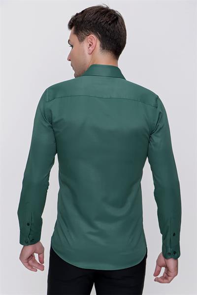 Slim Fit Pamuk Saten Klasik Yeşil Gömlek  Gk 624