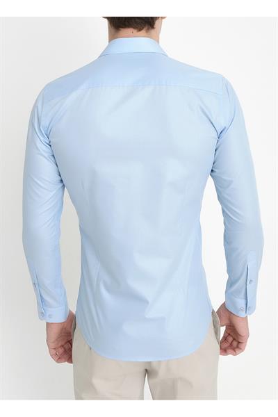 Slim Fit Pamuk Saten Uzun Kol Klasik Açık Mavi Gömlek  Gk 157