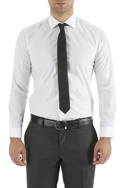 Slim Fit Pamuk Saten Uzun Kol Klasik Beyaz Gömlek  Gk 157