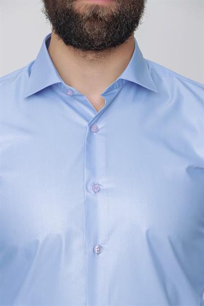 Slim Fit Pamuk Saten Uzun Kol Klasik Mavi Gömlek  Gk 157