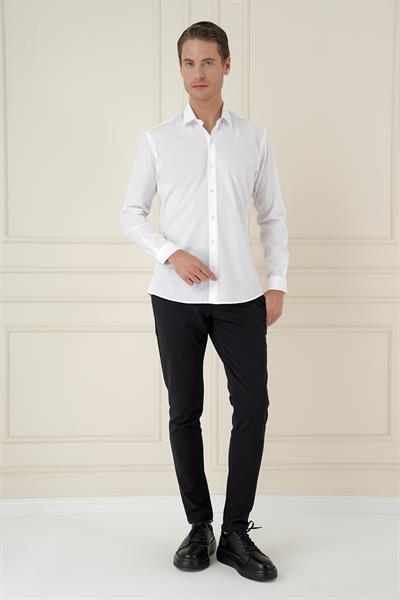 Slim Fit Pamuk Uzun Kol Klasik Beyaz Gömlek  Gk 745