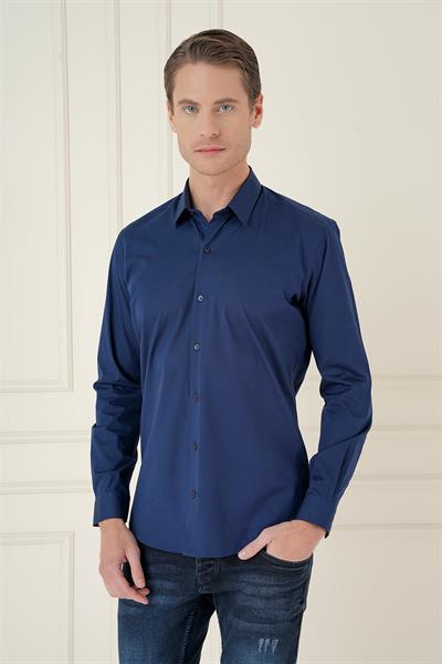 Slim Fit Pamuk Uzun Kol Klasik Lacivert Gömlek  Gk 745