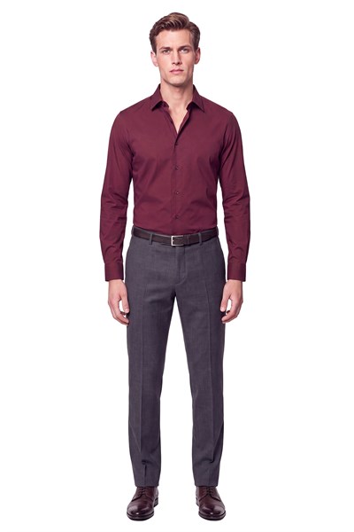 Slim Fit  Pamuklu Bordo Gömlek G 1607  