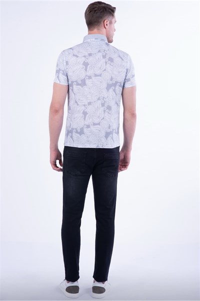 Slim Fit Pamuklu Karma Desenli Gri Polo Yaka Tişört TS 805