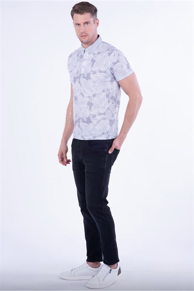 Slim Fit Pamuklu Karma Desenli Gri Polo Yaka Tişört TS 805