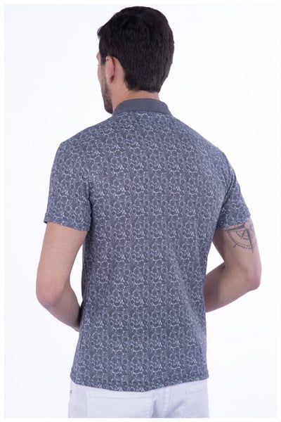 Slim Fit Pamuklu Karma Desenli Siyah Polo Yaka Tişört TS 799