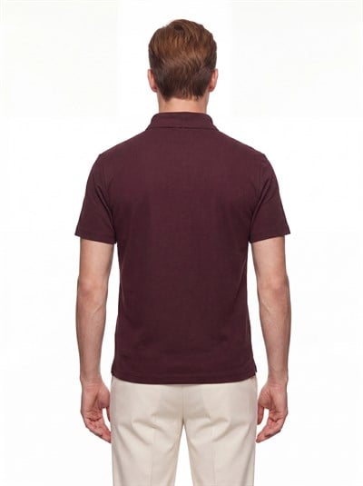Slim Fit Pamuklu Kıvrılmaz Polo Yaka Bordo Tişört TS 928