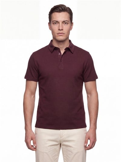 Slim Fit Pamuklu Kıvrılmaz Polo Yaka Bordo Tişört TS 928