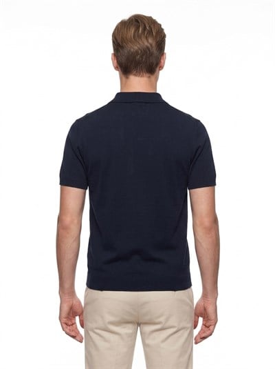 Slim Fit Pamuklu Kıvrılmaz Polo Yaka Lacivert Tişört TS 928