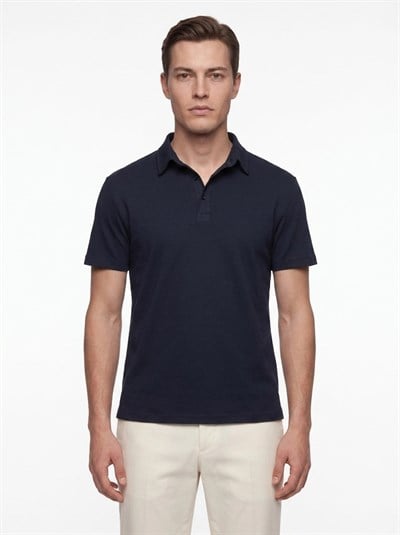 Slim Fit Pamuklu Kıvrılmaz Polo Yaka Lacivert Tişört TS 928