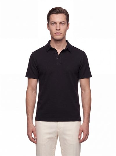 Slim Fit Pamuklu Kıvrılmaz Polo Yaka Siyah Tişört TS 928