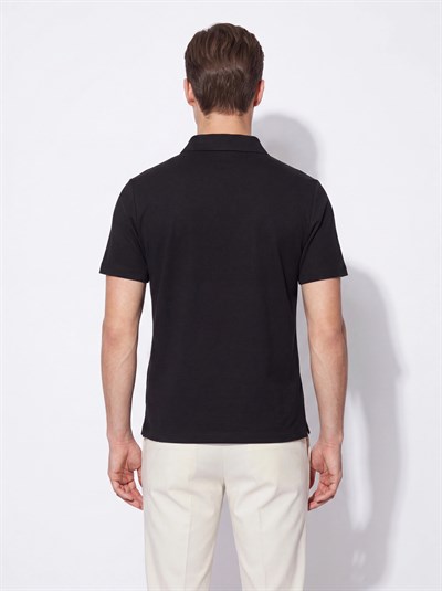 Slim Fit Pamuklu Kıvrılmaz Polo Yaka Siyah Tişört TS 928