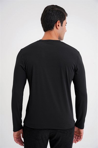 Slim Fit Pamuklu Kumaş Uzun Kollu Siyah Tişört TS 917