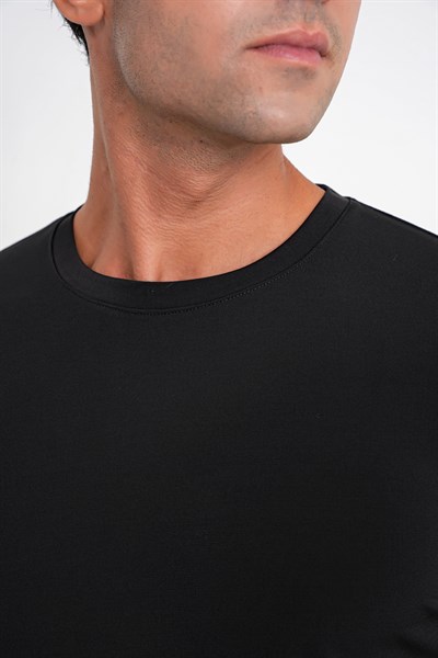 Slim Fit Pamuklu Kumaş Uzun Kollu Siyah Tişört TS 917