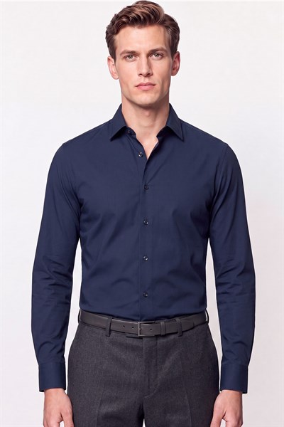 Slim Fit  Pamuklu Lacivert Gömlek G 1607  