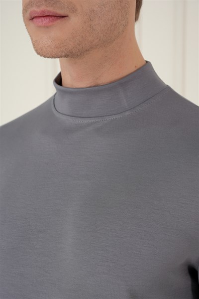 Slim Fit Pamuklu Uzun Kollu Füme Yarım Boğazlı Tişört TS 894