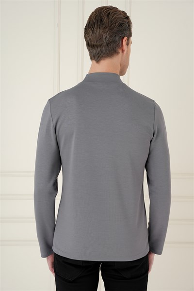 Slim Fit Pamuklu Uzun Kollu Füme Yarım Boğazlı Tişört TS 894