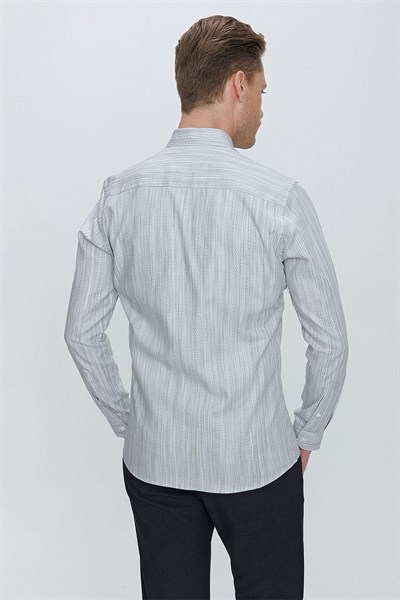 Slim Fit Petek Desenli Yaka Düğmeli %100 Pamuk Beyaz Gömlek GK 661