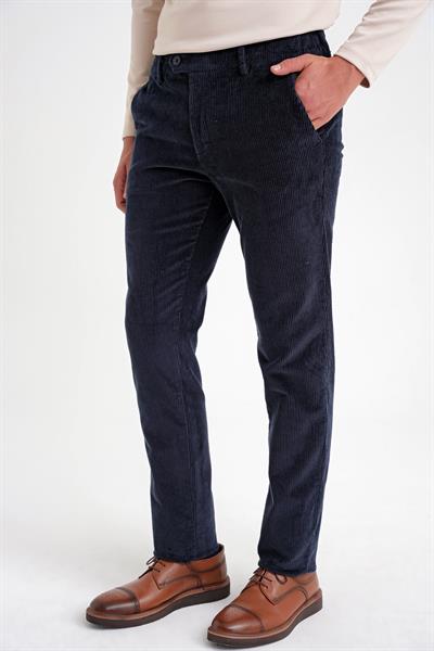 Slim Fit Pilesiz Esnek Pamuk Lacivert Fitilli Kadife Pantolon P 1199