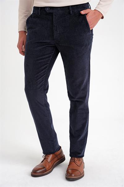 Slim Fit Pilesiz Esnek Pamuk Lacivert Fitilli Kadife Pantolon P 1199
