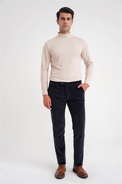 Slim Fit Pilesiz Esnek Pamuk Lacivert Fitilli Kadife Pantolon P 1199