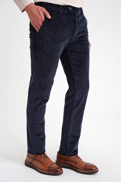 Slim Fit Pilesiz Esnek Pamuk Lacivert Fitilli Kadife Pantolon P 1199