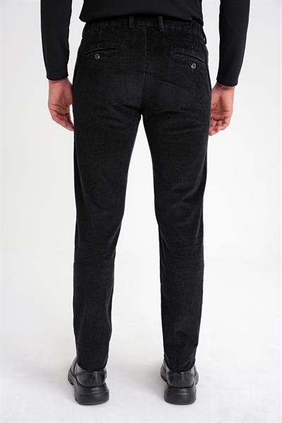 Slim Fit Pilesiz Esnek Pamuk Siyah Fitilli Kadife Pantolon P 1199